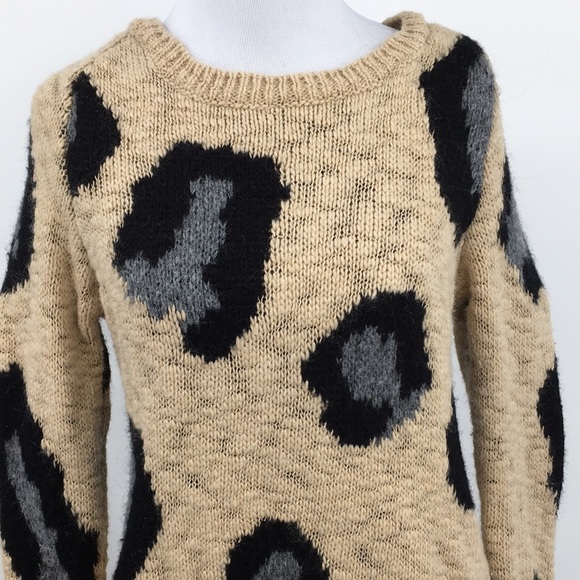 Anthropologie Sleeping On Snow Sweater Womens XS Cream Black Cheetah‎ Pullover - Picture 3 of 16